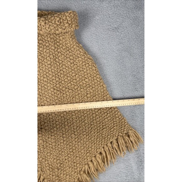 Moda International Poncho HIPPIE BOHO Cable K Wool M/L Fringe Shaggy Tan 70s 80s - Picture 7 of 8
